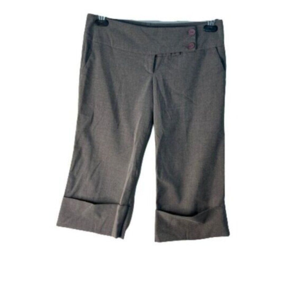 Crystal Candy Cuffed Cropped Capri Pants Gray S Small